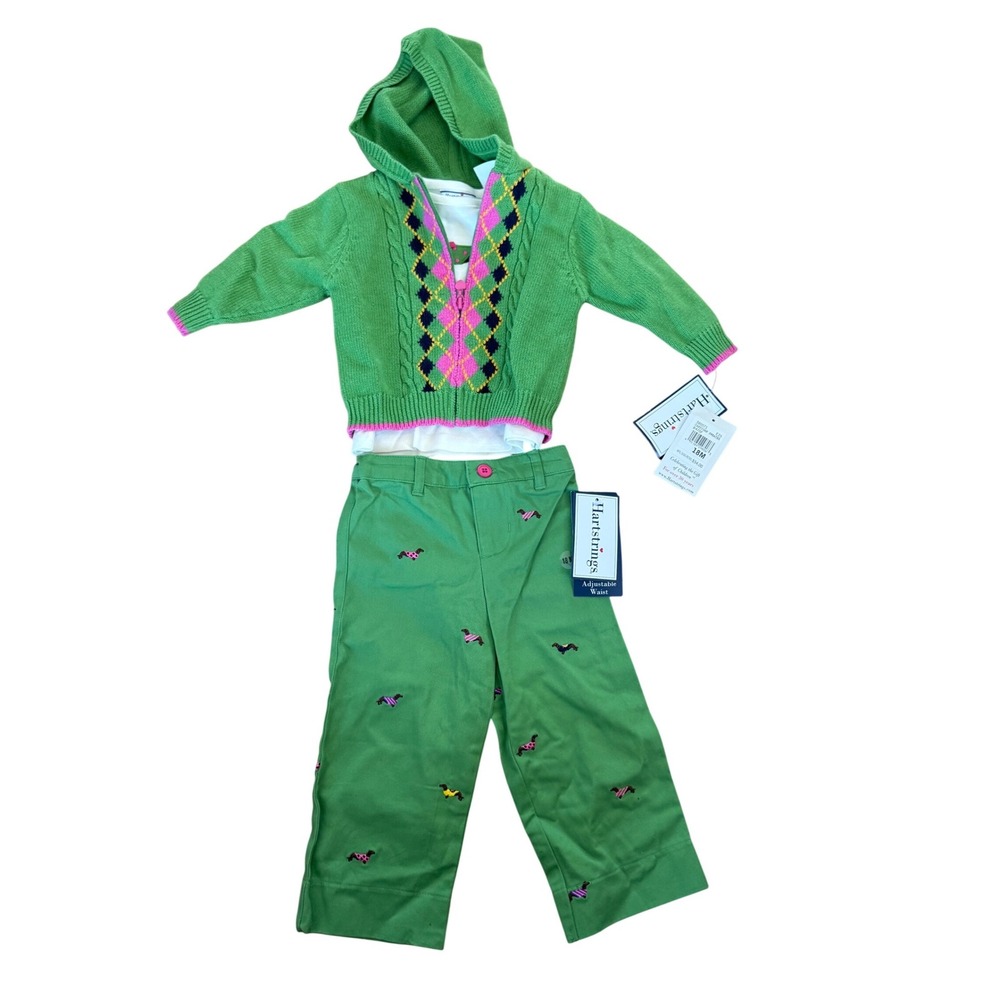 NWT Hartstrings‎ Dachshund dog three piece outfit pink and green
